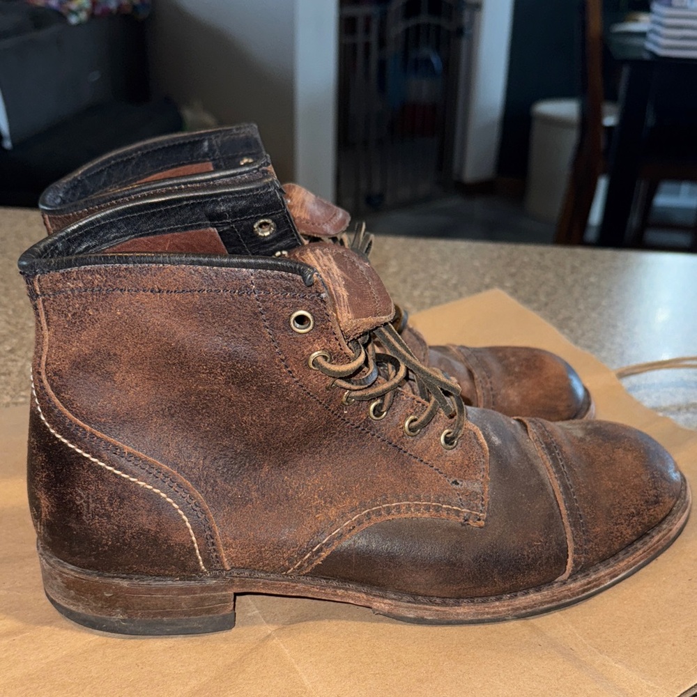 Frye logan cap toe leather boots